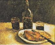 Vincent Van Gogh Still life with bottle, two glasses, cheese and bread USA oil painting artist